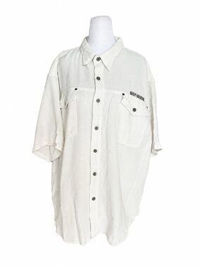 VTG Harley Davidson Shirt XXL Cream Off White Heavy Waffle Knit Thermal Cotton